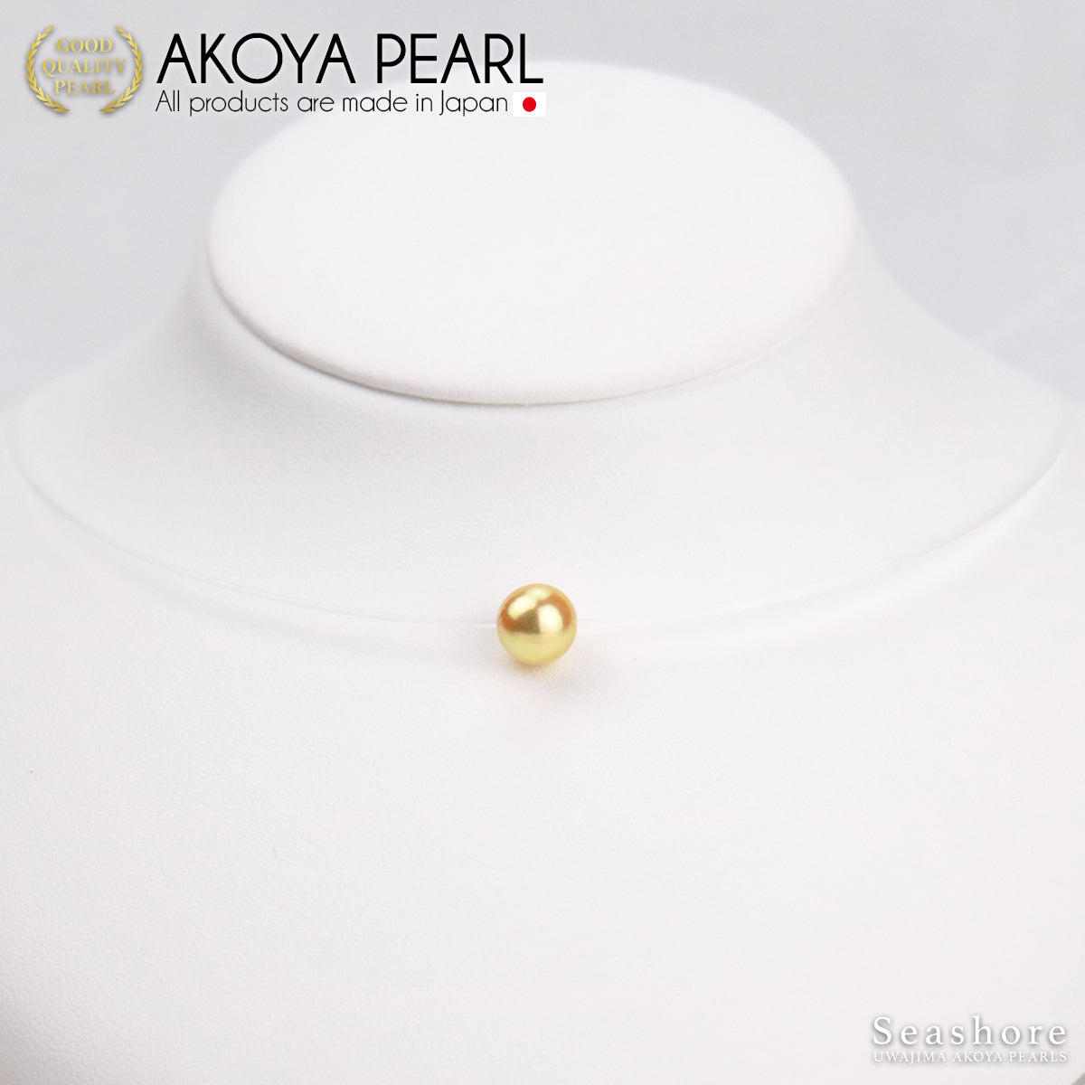 [Gold Akoya] Pearl Necklace Optical Fiber Clear Choker [8.0-8.5mm] Akoya Pearl