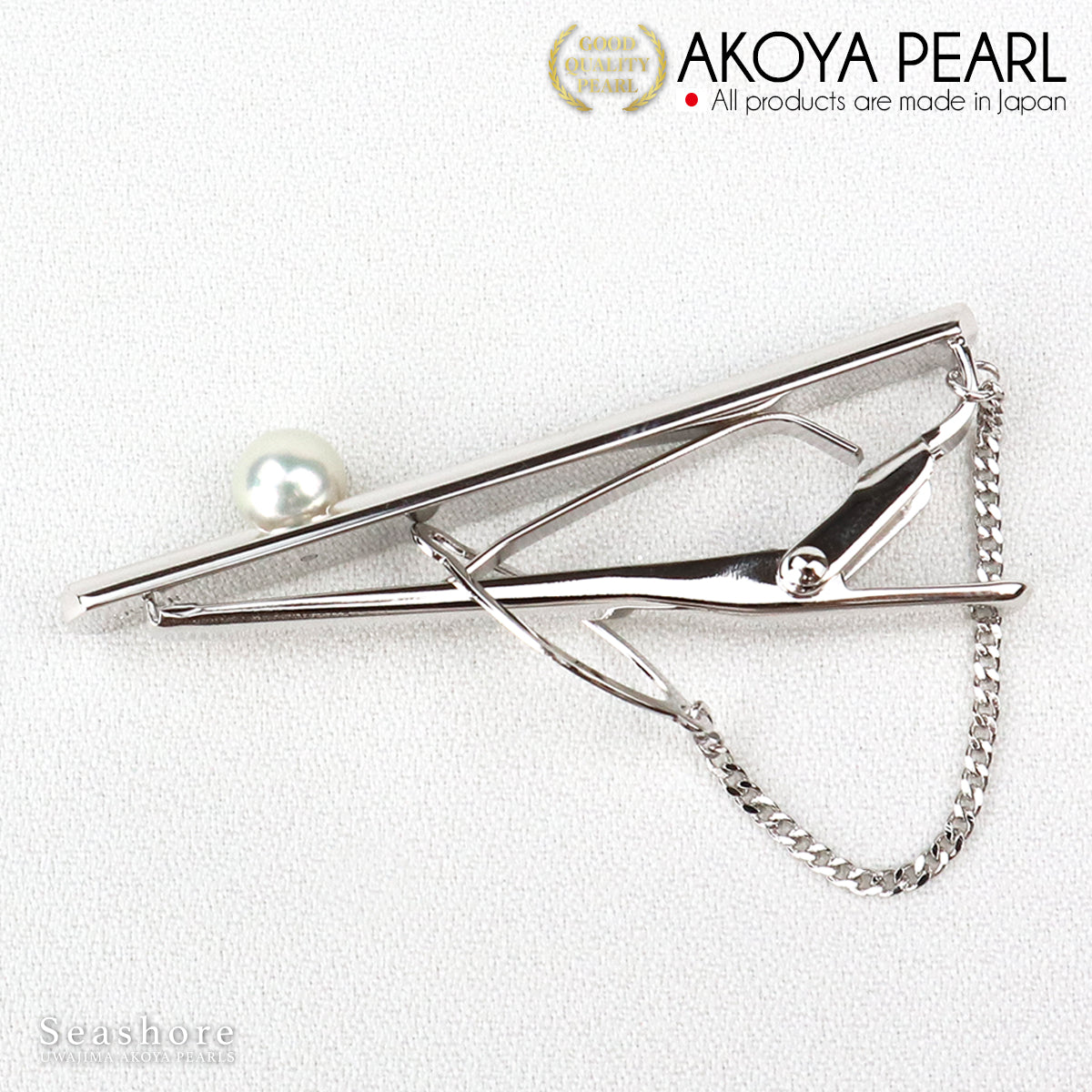 Pearl tie pin tie bar SV925 pattern white / gray 6.0-7.0mm Akoya pearl men's gray case for storage included