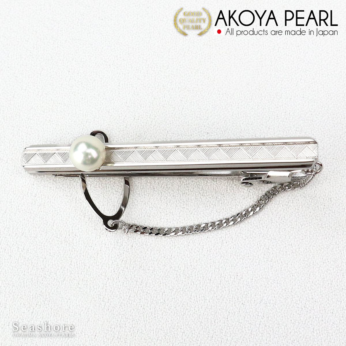 Pearl tie pin tie bar SV925 pattern white / gray 6.0-7.0mm Akoya pearl men's gray case for storage included