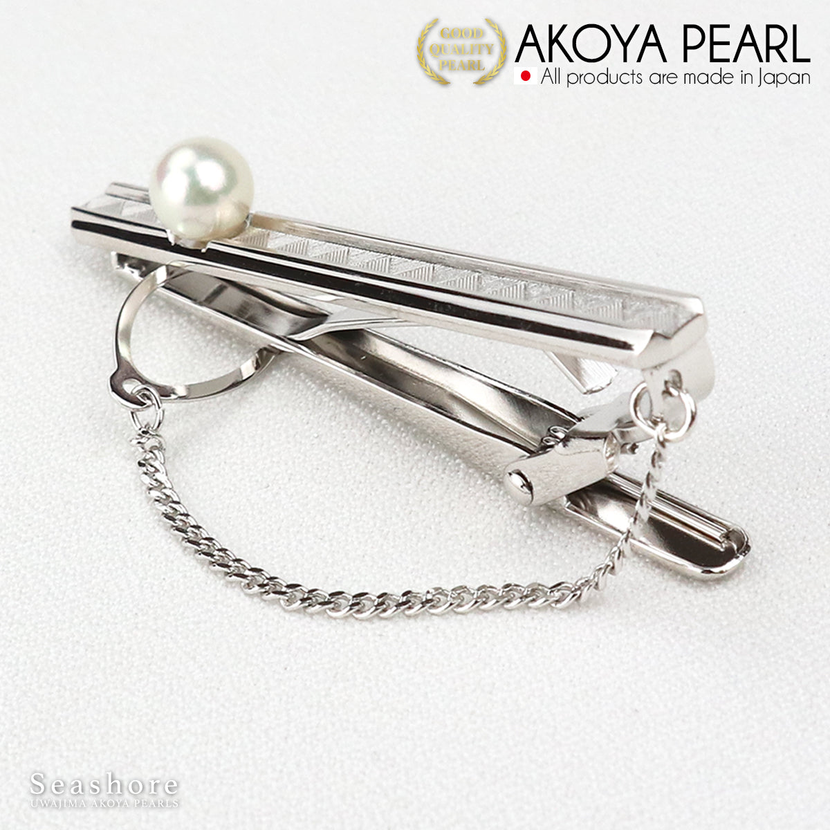 Pearl tie pin tie bar SV925 pattern white / gray 6.0-7.0mm Akoya pearl men's gray case for storage included